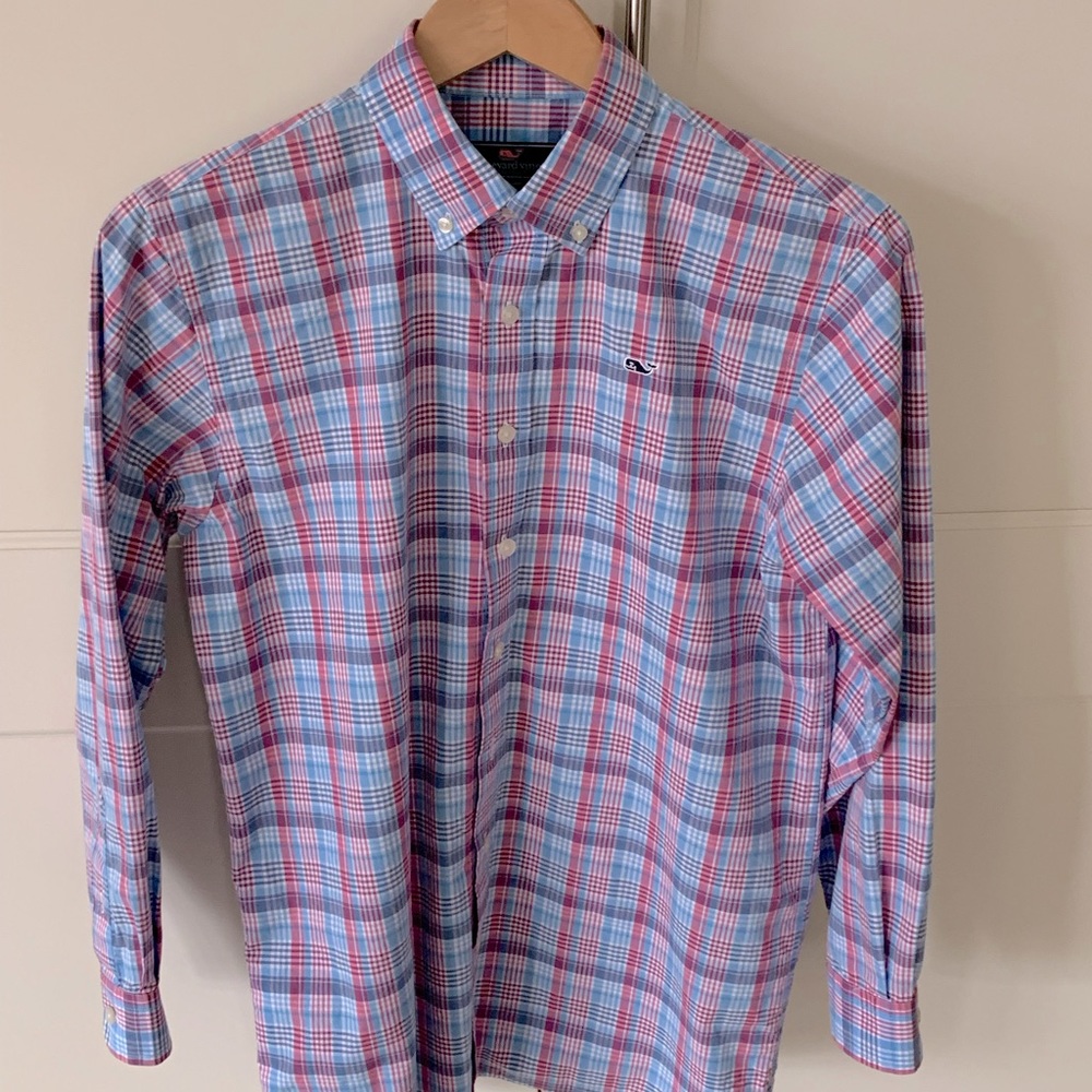Vineyard Vines Blue and Pink Plaid Button Down Shirt